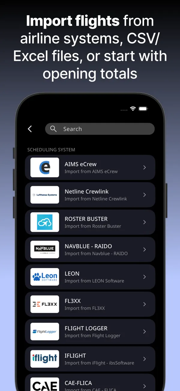 FLYLOG.io — import from airlines and crew systems