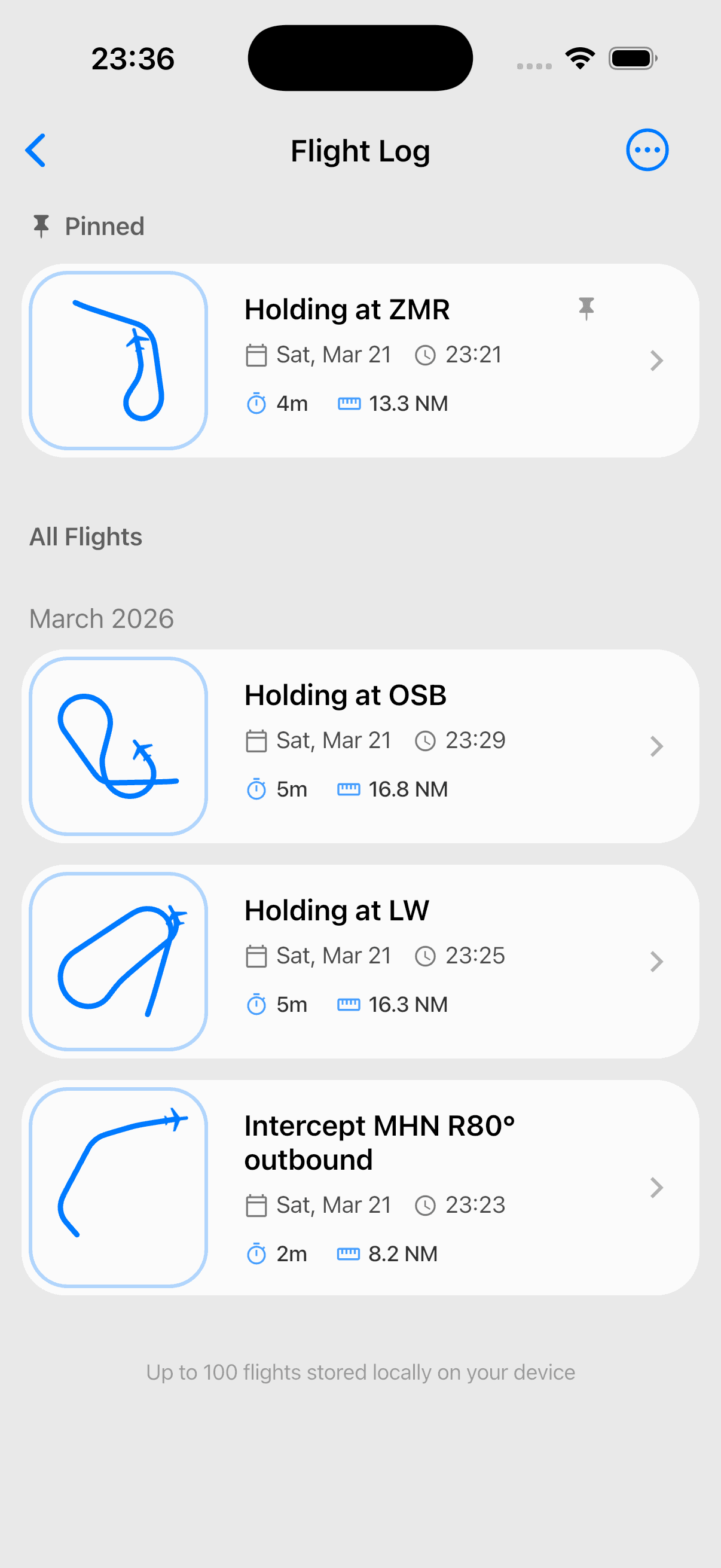 Flight log with completed flights