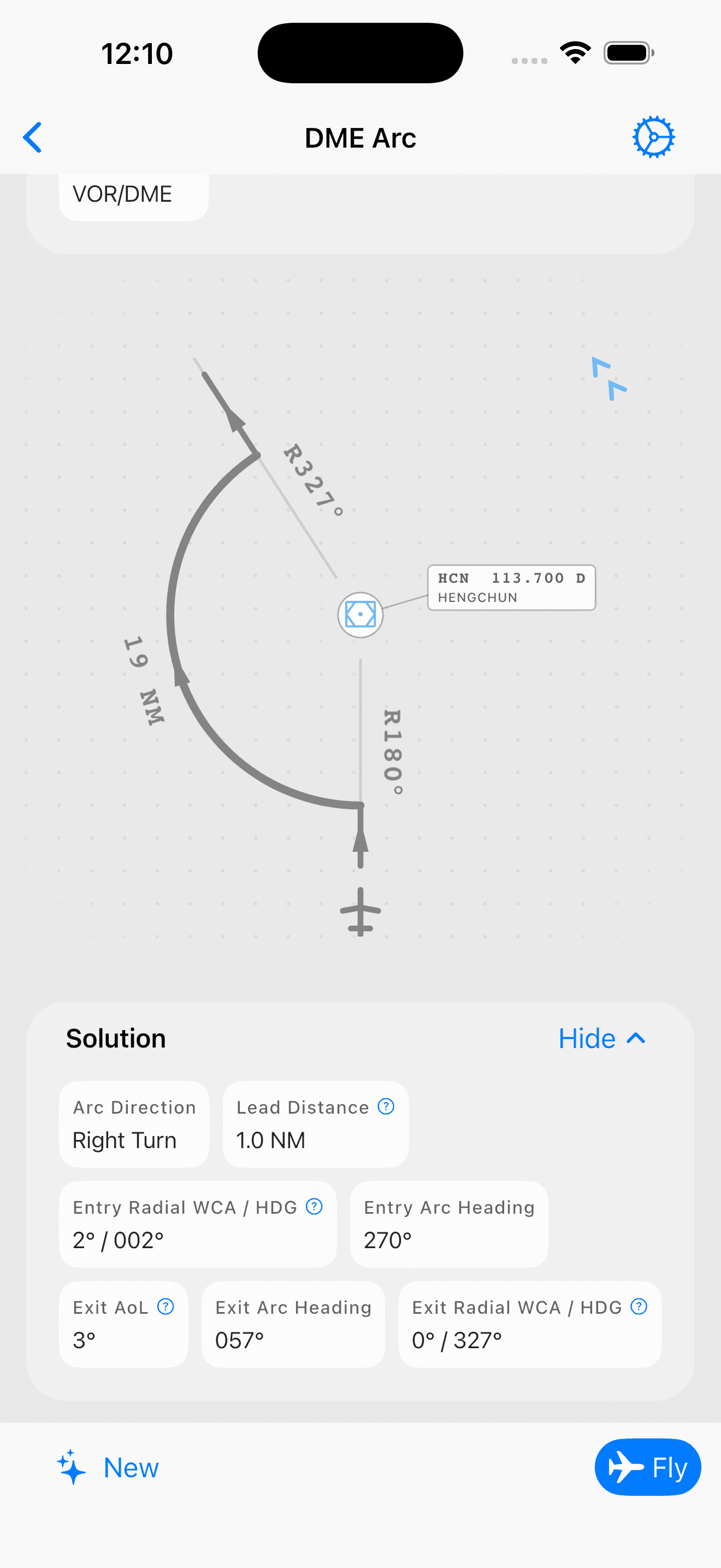 Step-by-step solution view with arc entry, tracking, and exit
