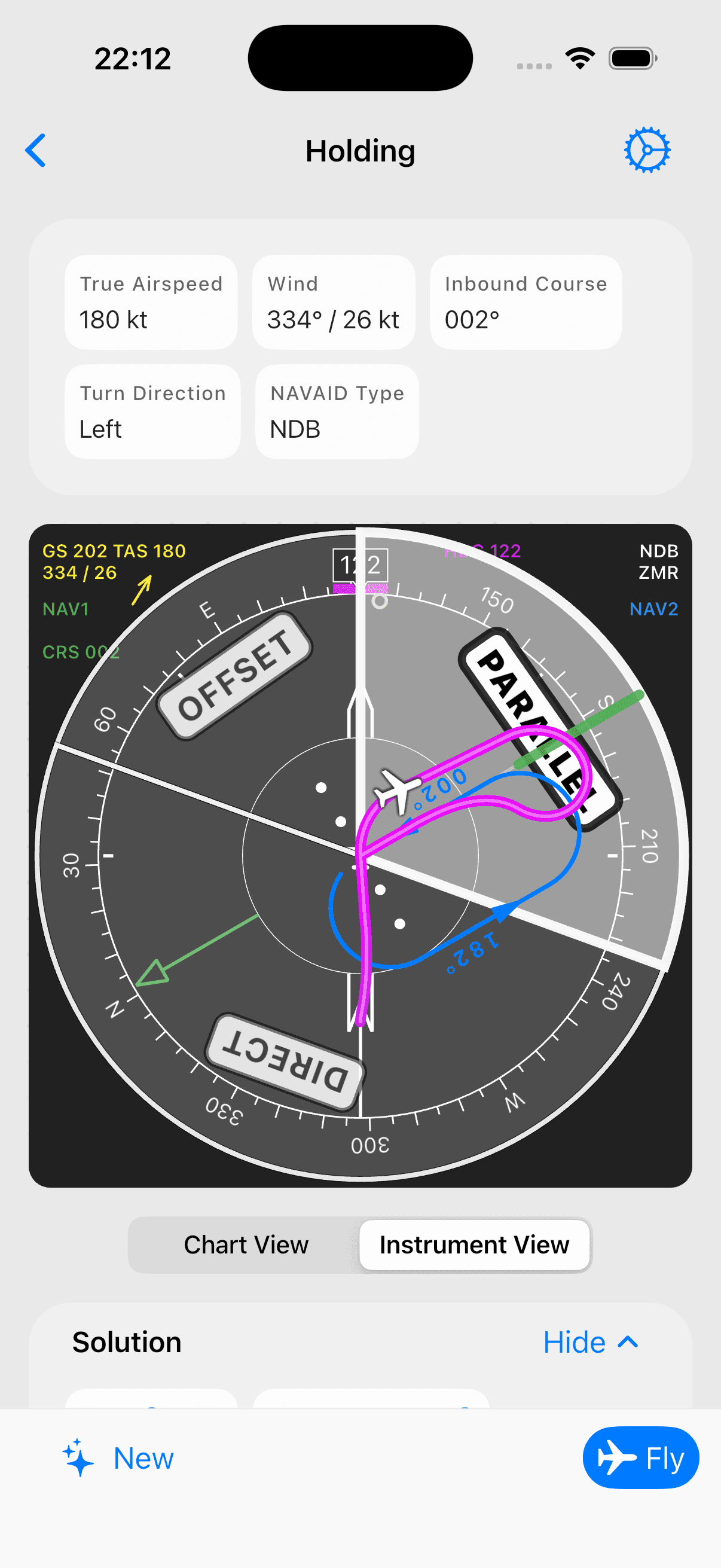 Instrument view with live needle movement during a hold